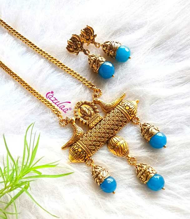 Blue Ganesha antique golden gemstone necklace set