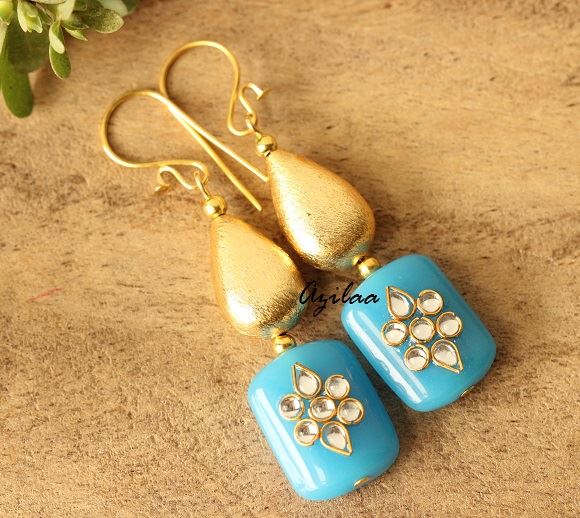 Blue Gold plated handmade earrings