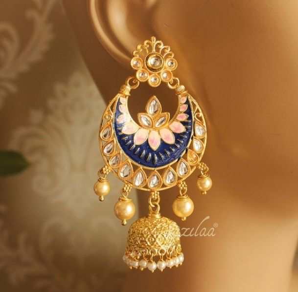 Blue Golden enamel hand painted chandelier earrings