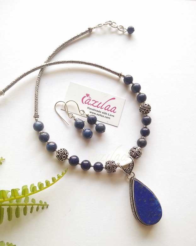 Blue Lapis Gemstone pendant handmade necklace 