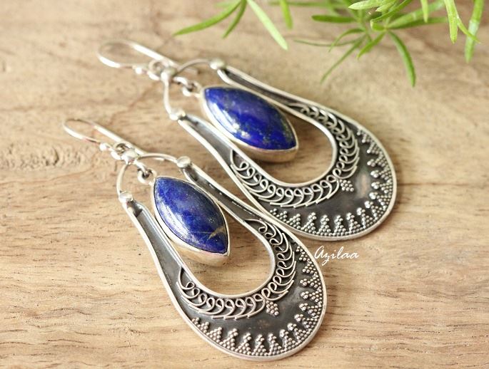 Blue Lapis Lazuli gemstone sterling silver earrings