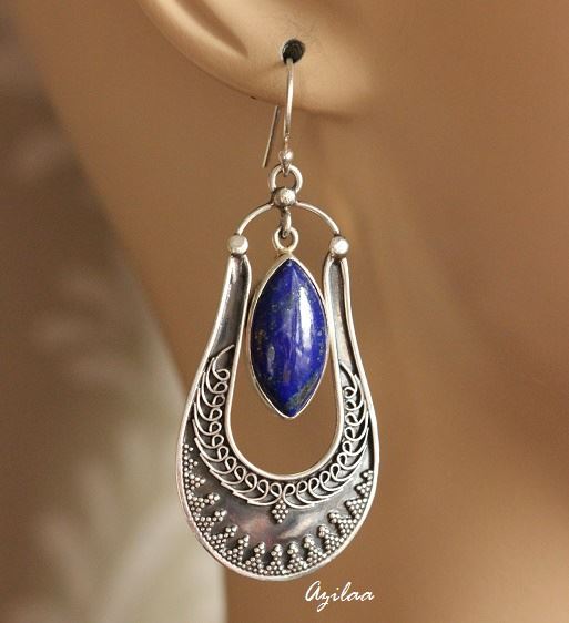 Blue Lapis Lazuli gemstone sterling silver earrings