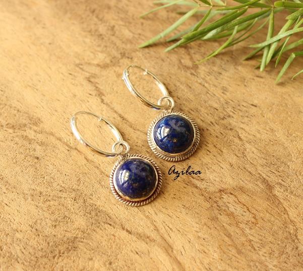 Blue Lapis Sterling silver gemstone hoop earrings