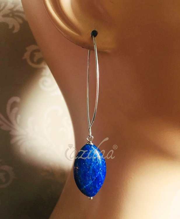 Blue Lapis lazuli  Sterling silver gemstone long dangler earrings