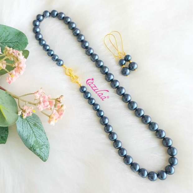 Blue Pearl designer heart necklace earrings set