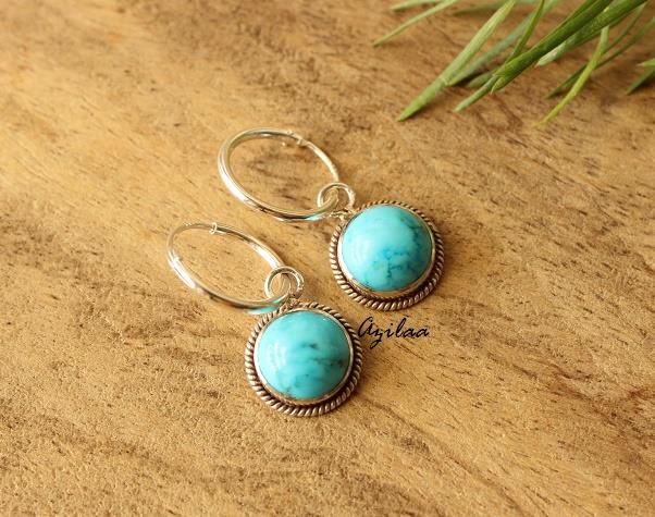 Blue Turquoise Sterling silver gemstone hoop earrings