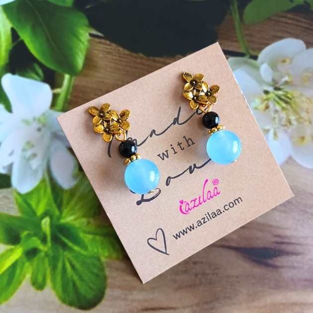 Blue agate and black onyx  gemstone beaded handmade necklace set