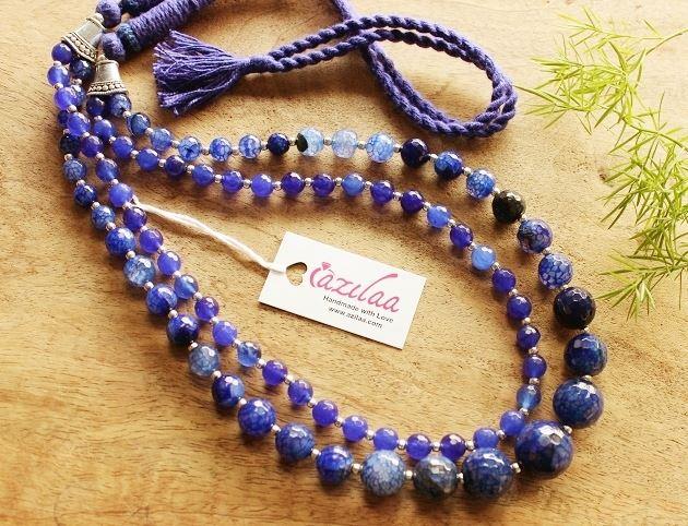 Blue agate layered gemstone artisan handmade necklace