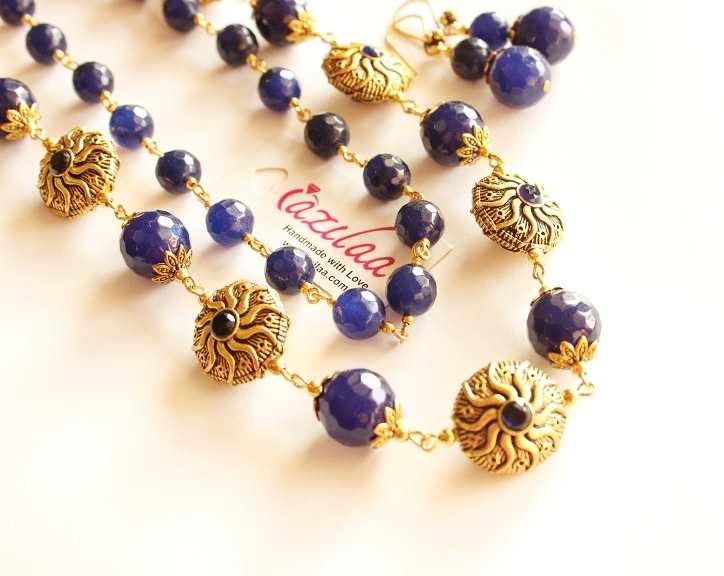 Blue beaded necklace, Designer gemstone necklace