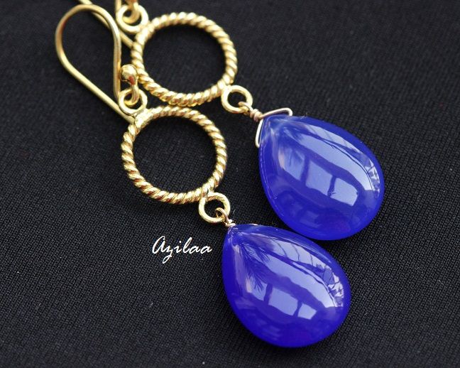 Blue chalcedony gold plated silver gemstone earrings