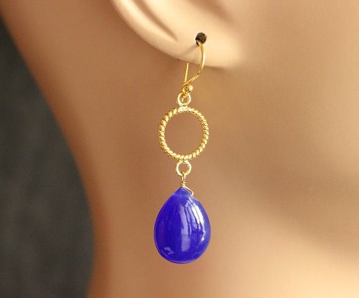 Blue chalcedony gold plated silver gemstone earrings