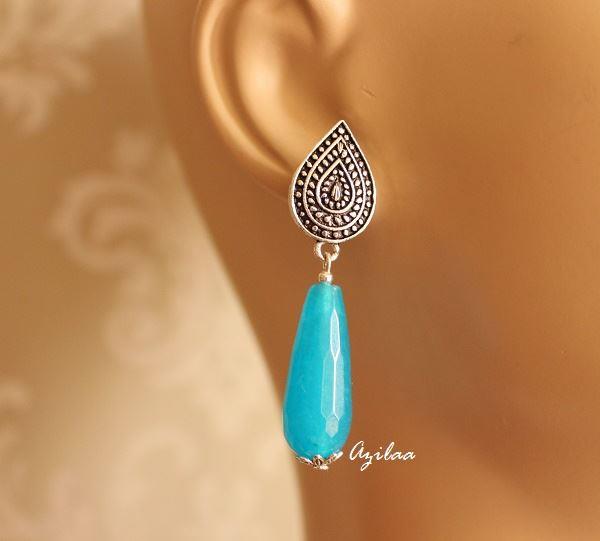 Blue drop silvertone gemstone handmade earrings