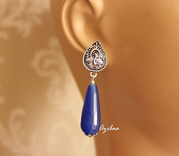 Blue drop silvertone gemstone handmade earrings