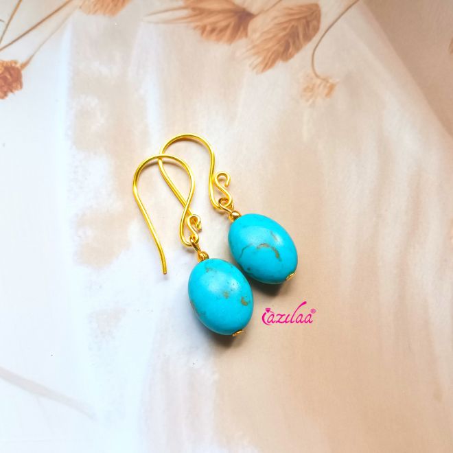 Blue gemstone beaded gold plated earrings