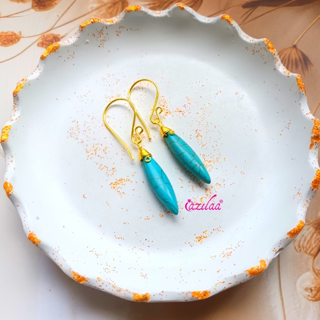 Blue gemstone beaded gold plated earrings