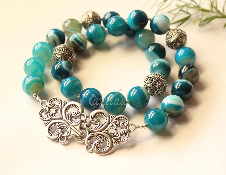 Blue gemstone beaded handmade necklace set