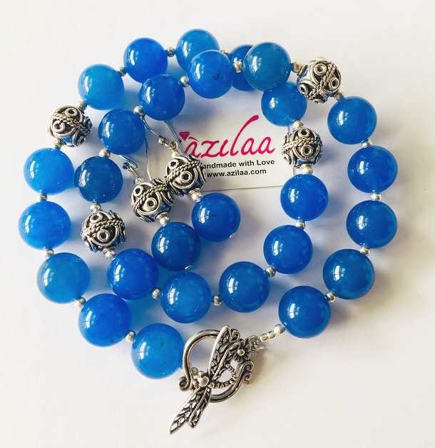 Blue gemstone beaded handmade necklace set