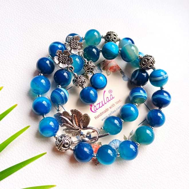 Blue gemstone beaded handmade necklace set