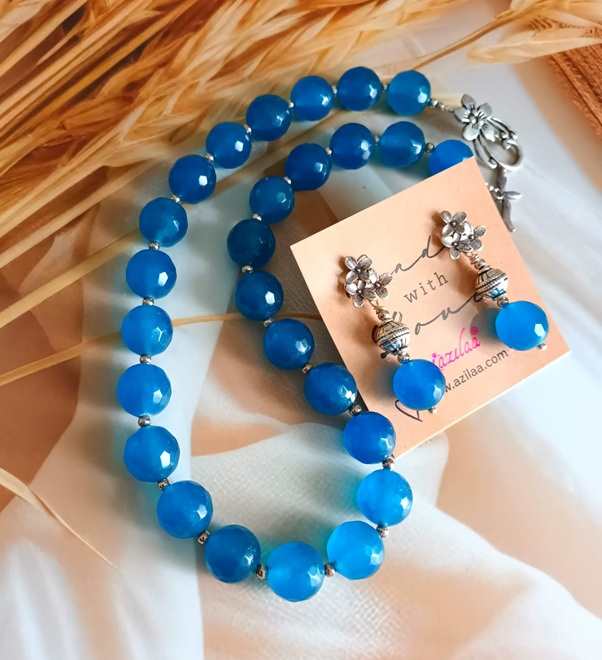  Blue gemstone beaded handmade necklace set