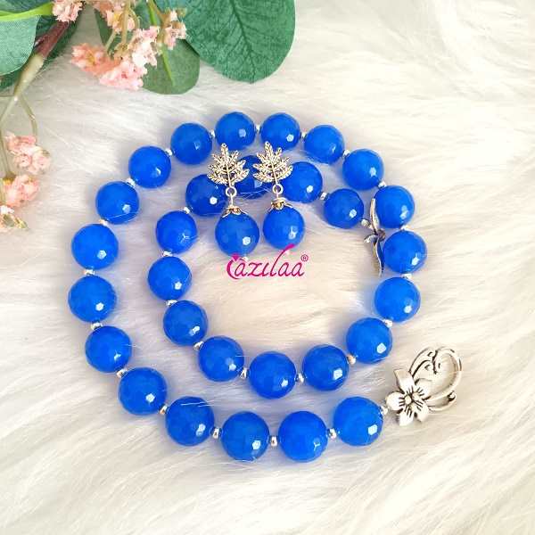 Blue gemstone beaded necklace earrings set