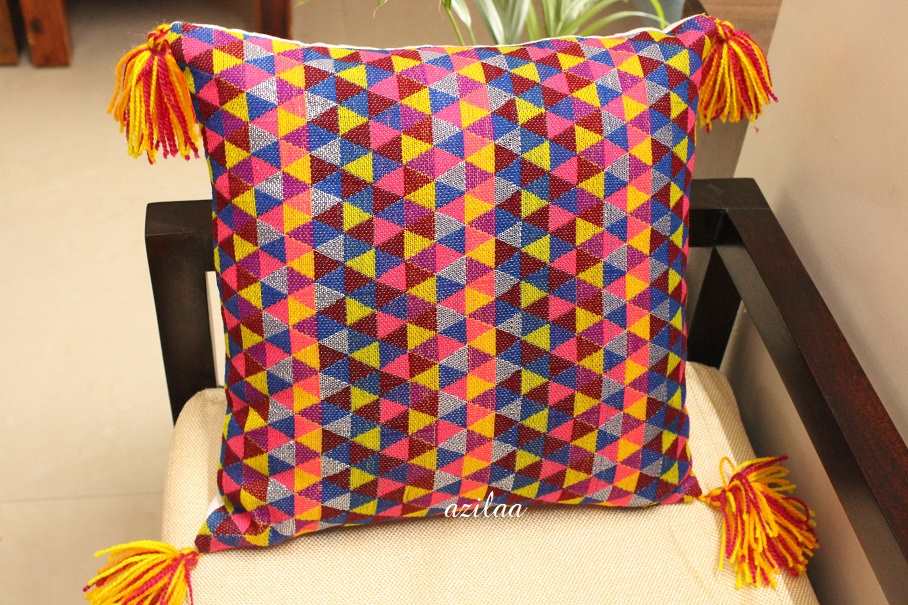 Multi geometric handloom handmade cushion cover 