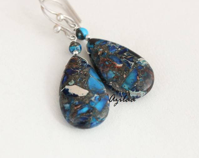 Blue jasper gemstone handmade beaded earrings