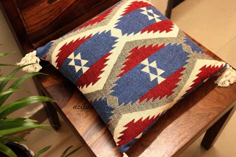 Blue  maroon Geometric handloom handmade cushion covers