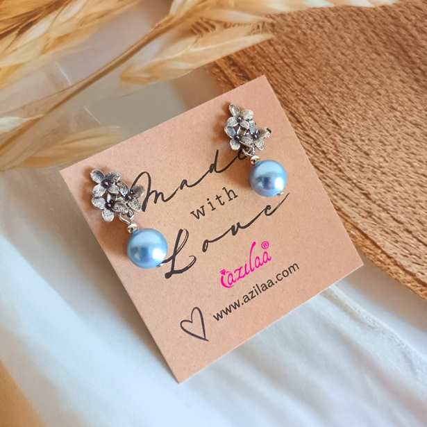 Blue pearl stud dangler earrings