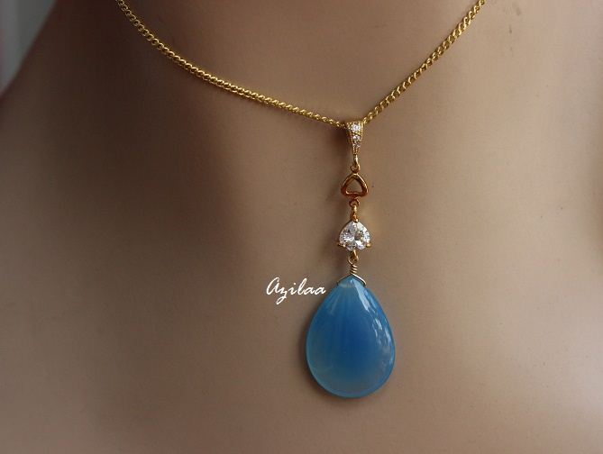 Blue pendant gemstone heart golden handmade pendant