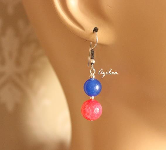 Blue pink shade agate gemstone handmade silver necklace earring