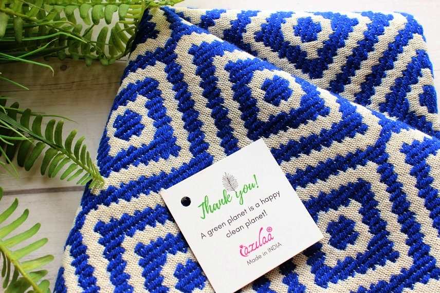  Blue white geometric handloom handmade cushion cover 1