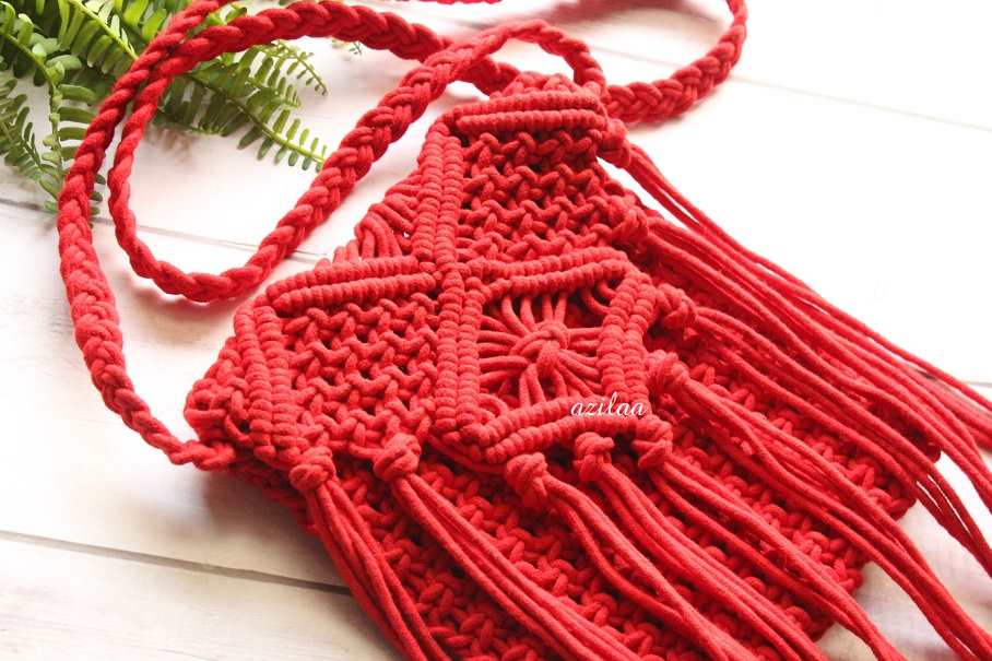 Boho Eco friendly RED macrame handmade sling bag 1