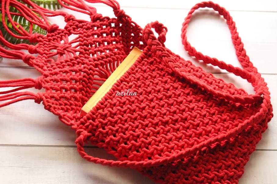 Boho Eco friendly RED macrame handmade sling bag 1