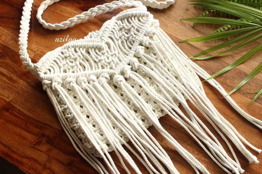 Boho Eco friendly White macrame handmade sling bag 1