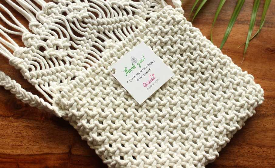 Boho Eco friendly White macrame handmade sling bag 1