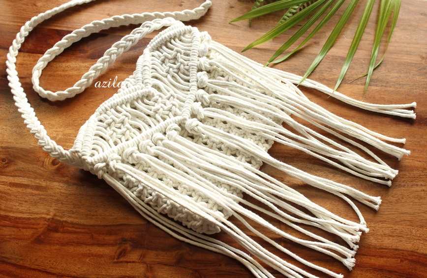 Boho Eco friendly White macrame handmade sling bag 1