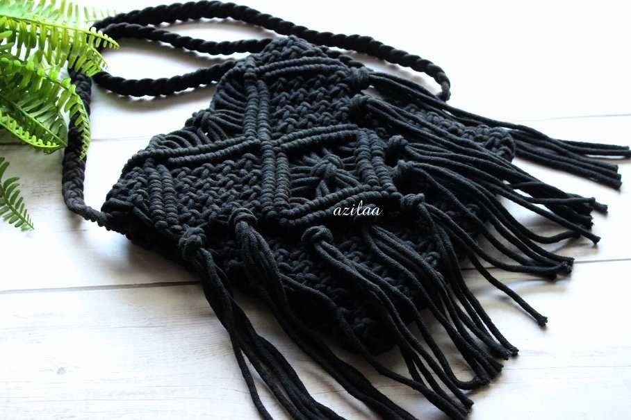 Boho Eco friendly black macrame handmade sling bag 1