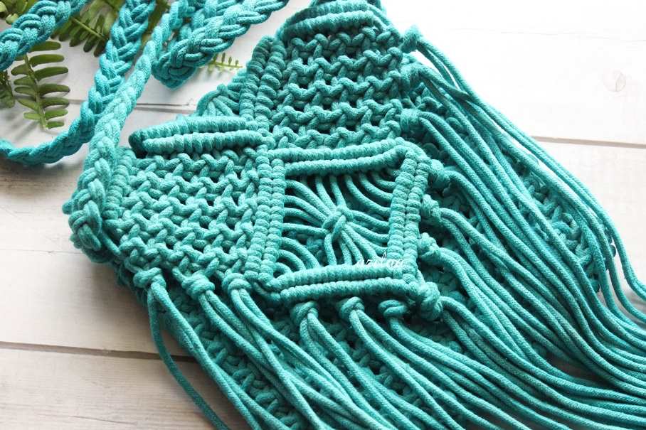 Boho Eco friendly turquoise blue macrame handmade sling bag 1