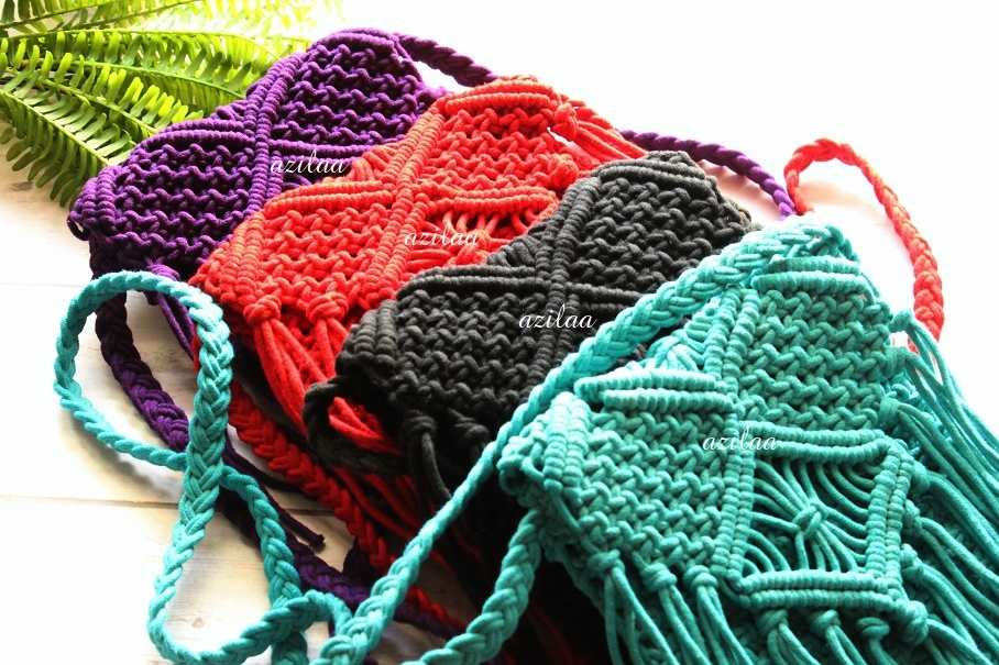 Boho Eco friendly turquoise blue macrame handmade sling bag 1