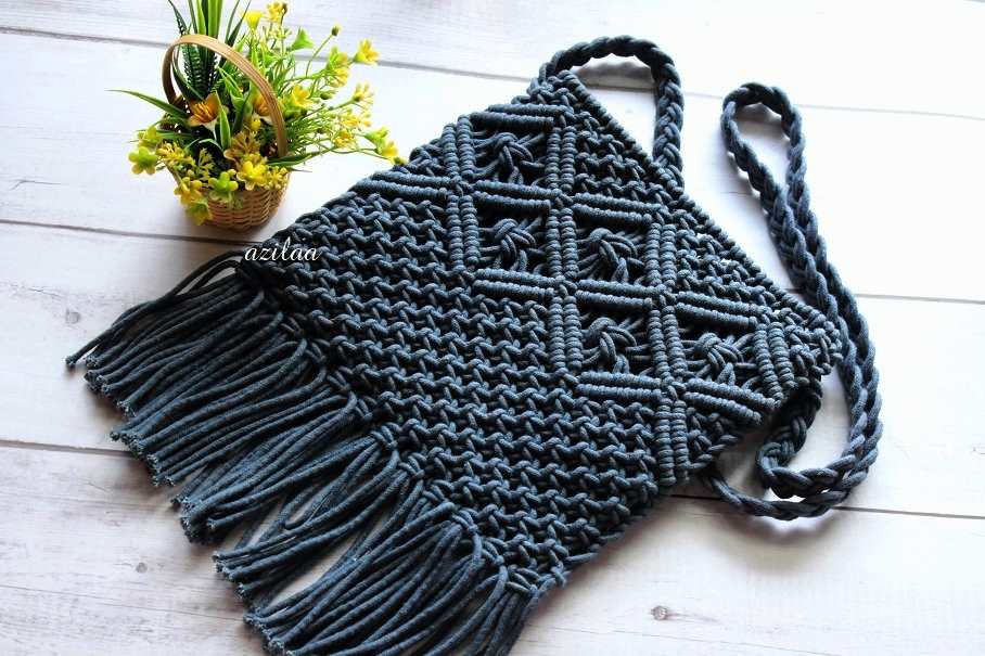 Boho Eco friendly gray macrame handmade sling bag 1