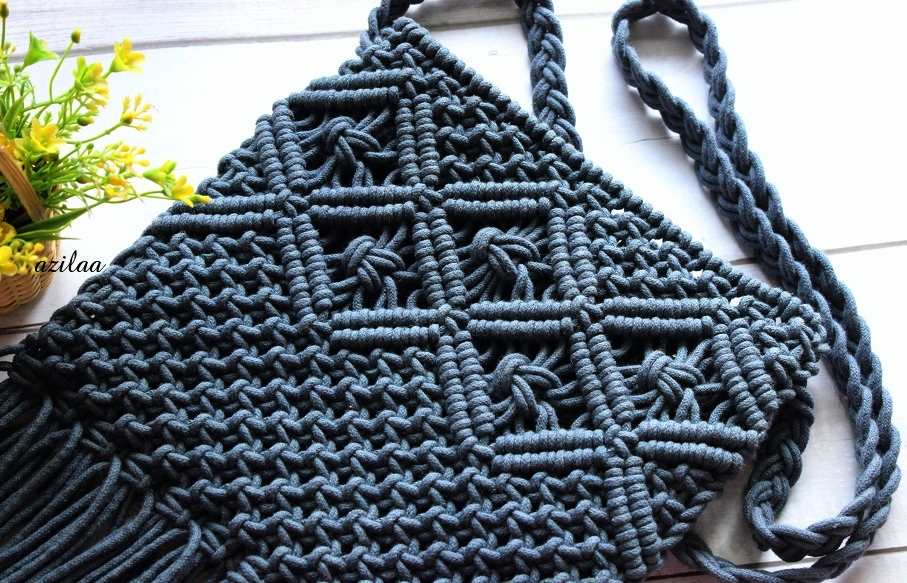 Boho Eco friendly gray macrame handmade sling bag 1