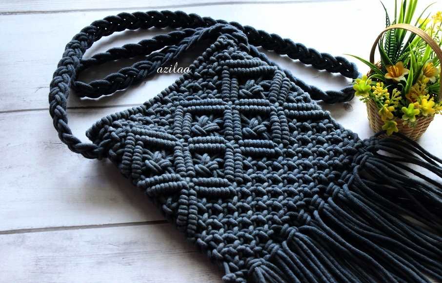 Boho Eco friendly gray macrame handmade sling bag 1