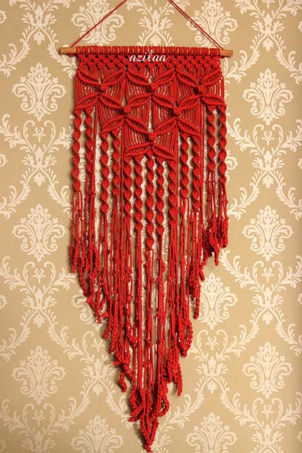 Boho dream red macrame handmade Eco friendly 1 wall decor hanger 