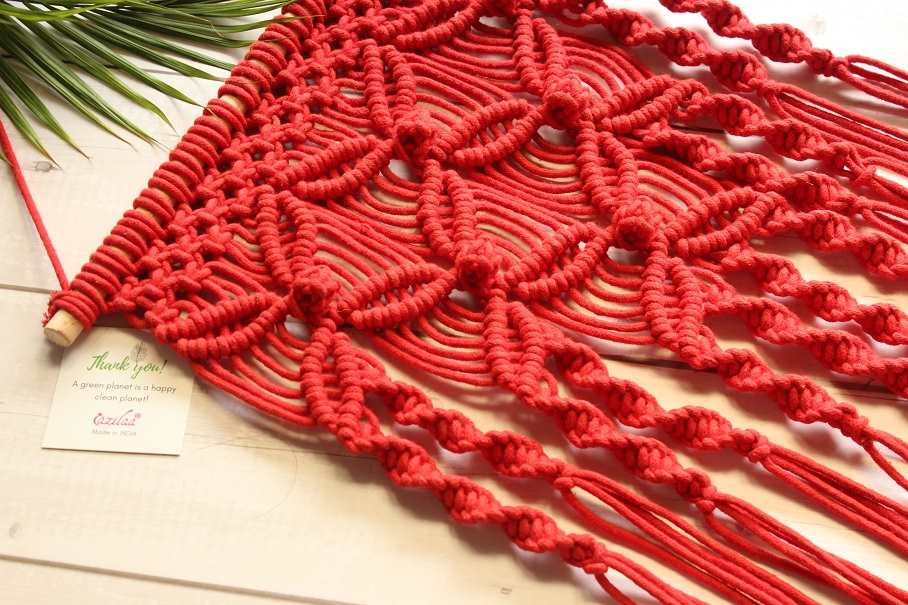 Boho dream red macrame handmade Eco friendly 1 wall decor hanger 