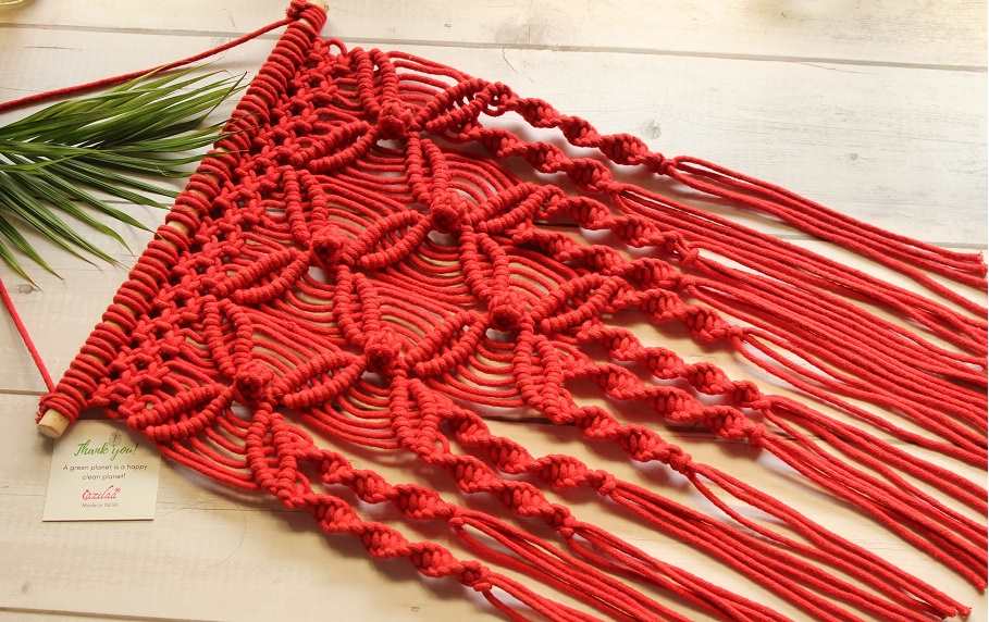 Boho dream red macrame handmade Eco friendly 1 wall decor hanger 