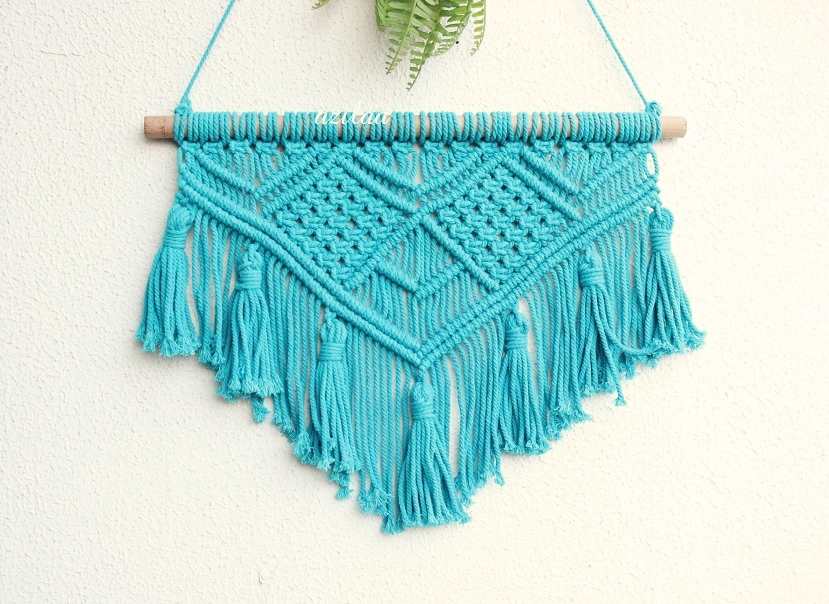 Boho tassel blue macramé handmade tapestry wall décor 01