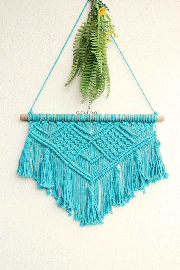 Boho tassel blue macramé handmade tapestry wall décor 01