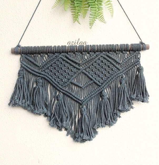 Boho tassel blue macrame handmade tapestry wall décor 01