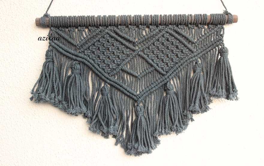 Boho tassel blue macrame handmade tapestry wall décor 01