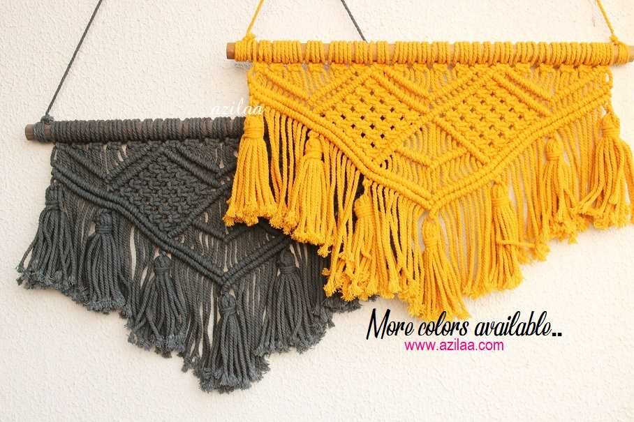 Boho tassel blue macrame handmade tapestry wall décor 01